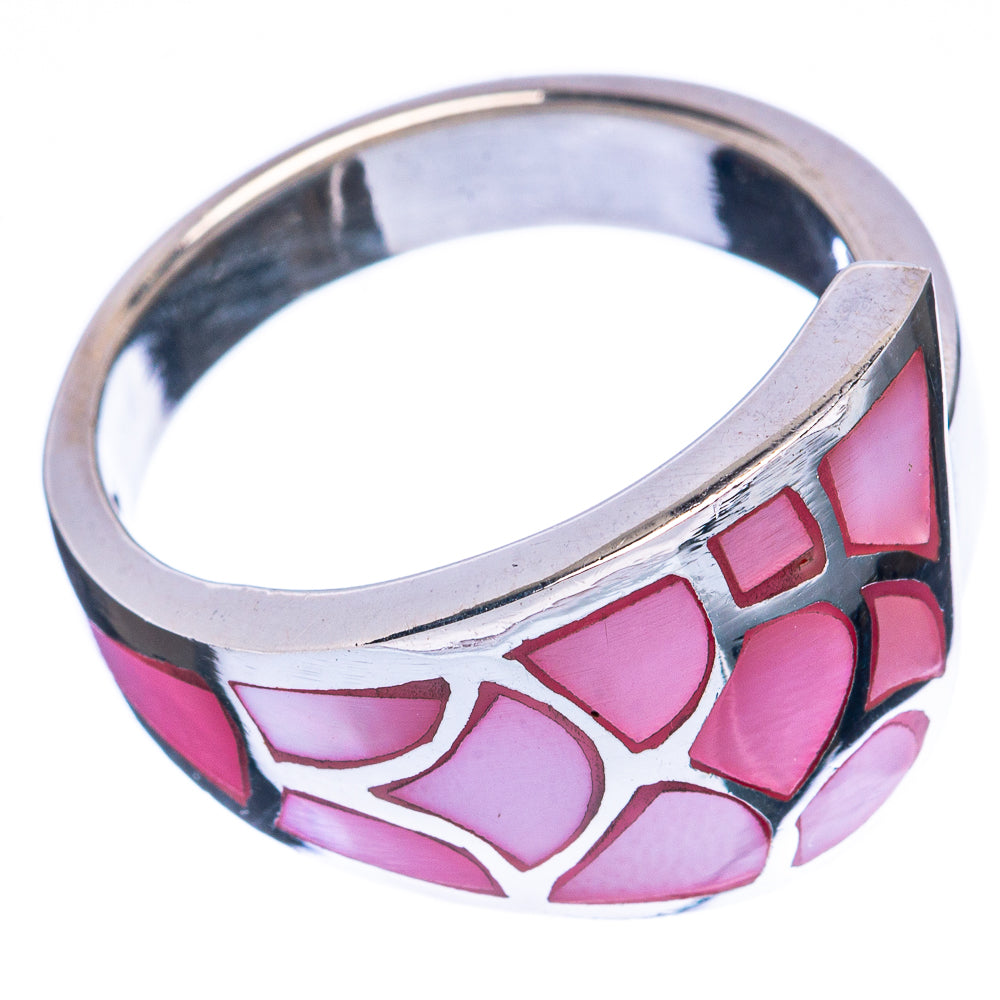 Sterling silver ring with pink mother-of-pearl geometric inlay