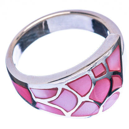 Sterling silver ring with pink mother-of-pearl geometric inlay