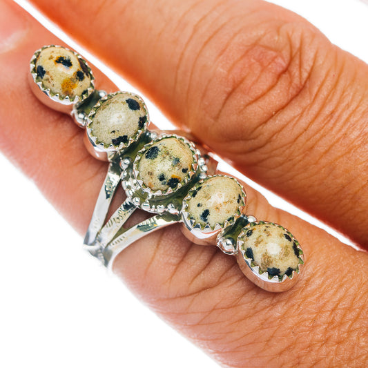Premium 5-Gemstone Finger Shield Dalmatian Jasper Ring Size 7.75 (.925 Sterling Silver)