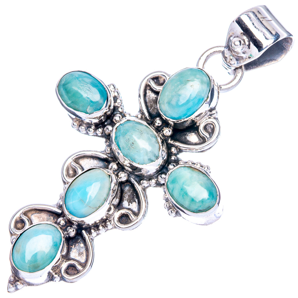 Larimar Cross Pendant 1 7/8" (925 Sterling Silver) P41801