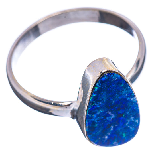 Sterling silver opal ring with blue teardrop-oval stone, open band view