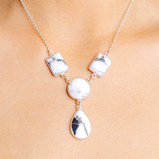 Sterling silver necklace with white buffalo turquoise pendants and chain