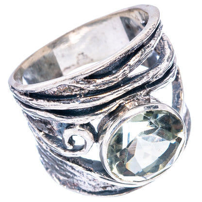 (Classic Series) Green Amethyst Ring Size 6.5 (.925 Sterling Silver)