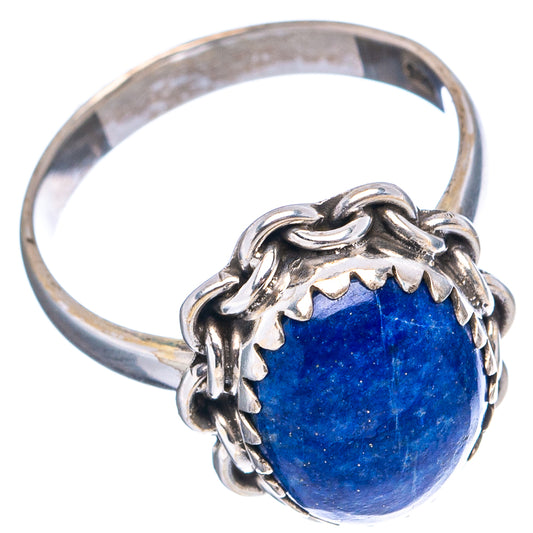 Sterling silver lapis lazuli ring with oval blue stone and ornate rope bezel