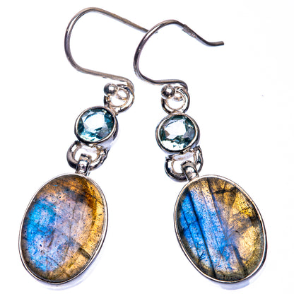 Labradorite, Blue Topaz Earrings 1 5/8" (925 Sterling Silver) E432461