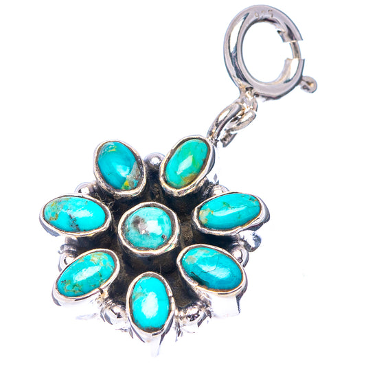 Turquoise flower pendant in .925 sterling silver with oval turquoise stones and hanging ring