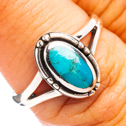 Native Style turquoise oval ring, .925 sterling silver bezel setting