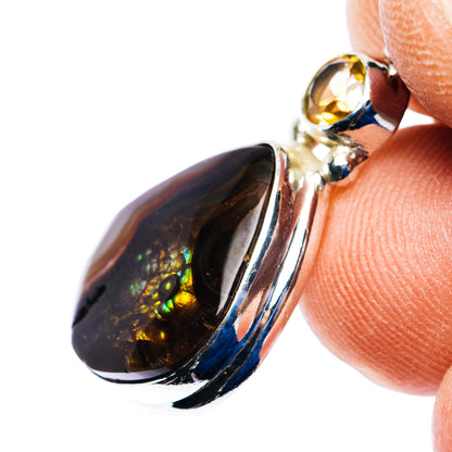 Mexican Fire Agate, Citrine Pendant 1 3/8" (.925 Sterling Silver)