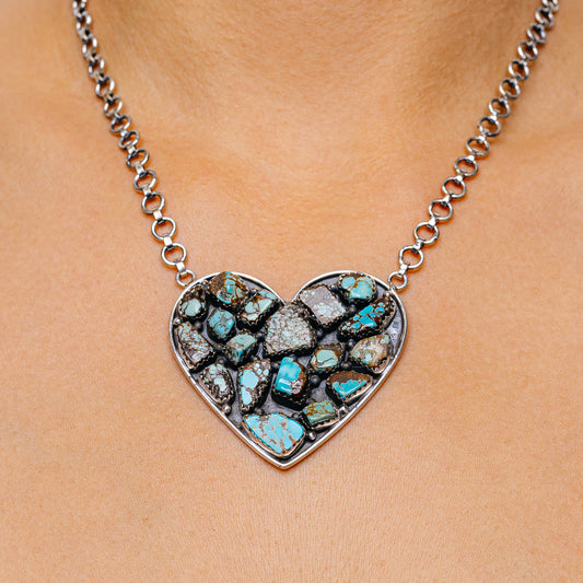 Turquoise heart pendant necklace in 925 sterling silver, number 8 mine style