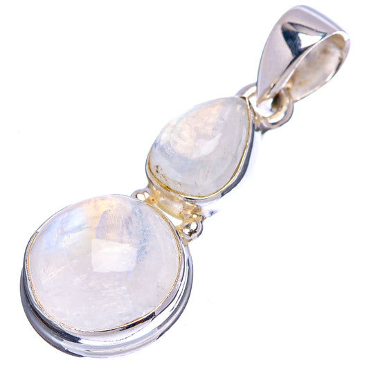 Rainbow moonstone pendant, two oval cabochons with silver bail, .925 sterling silver