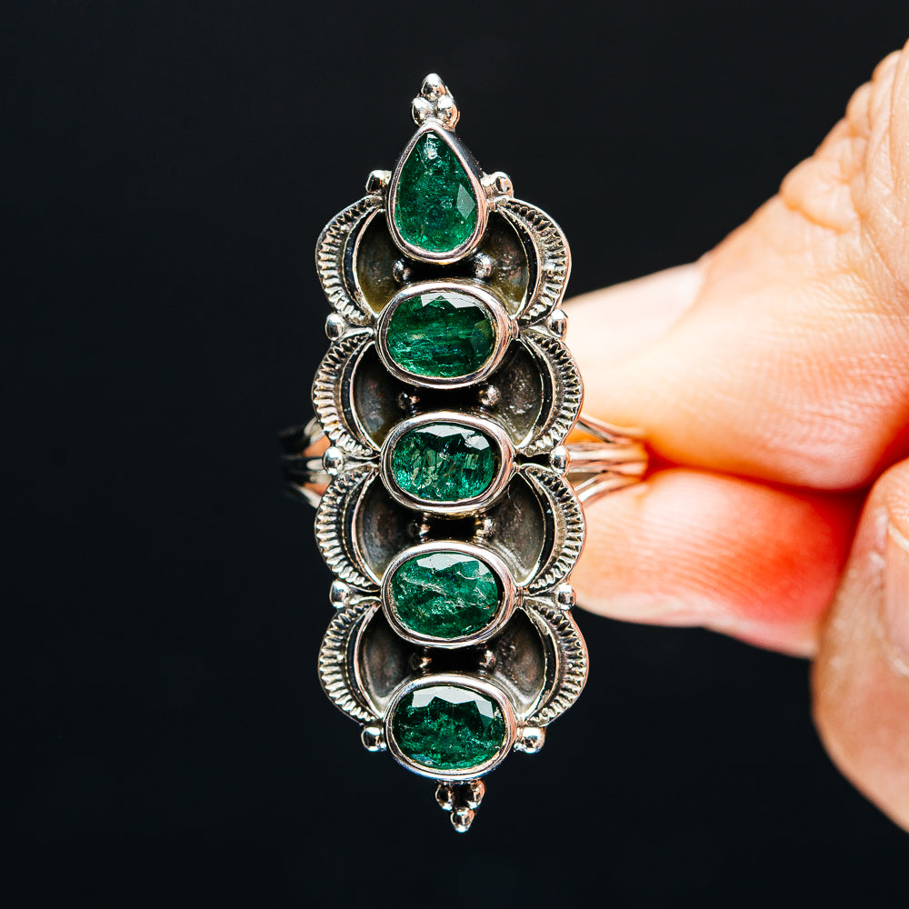 Sterling silver five-stone oval green gemstone ring with high prong detailing