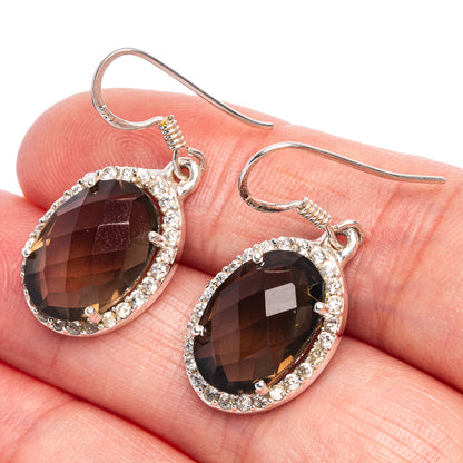 Smoky Quartz Earrings 1 3/8" (925 Sterling Silver) E433392