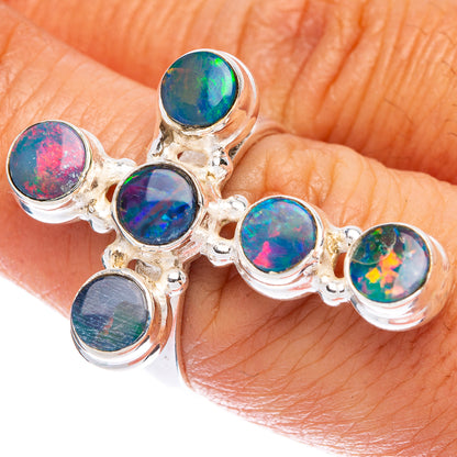 Sterling silver opal cross ring with multiple round multicolor opal stones