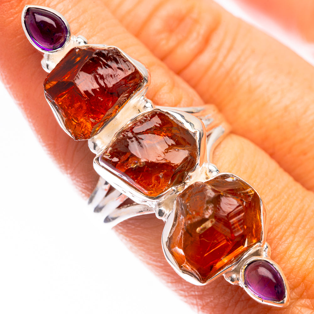 Raw citrine and amethyst gemstone ring in 925 sterling silver, side view
