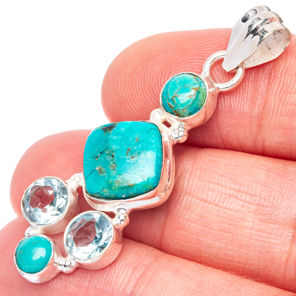 Rare Kingman Turquoise, Blue Topaz Pendant 1 3/4" (925 Sterling Silver) P41143