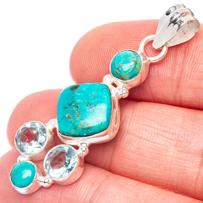 Rare Kingman Turquoise, Blue Topaz Pendant 1 3/4" (925 Sterling Silver) P41143