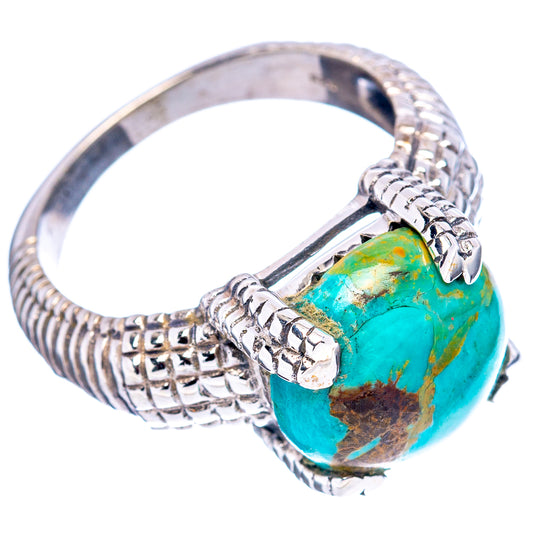 Turquoise cabochon sterling silver ring, openwork filigree and segmented band