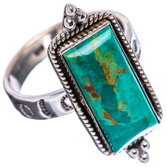 Turquoise rectangular statement ring in .925 sterling silver, adjustable band