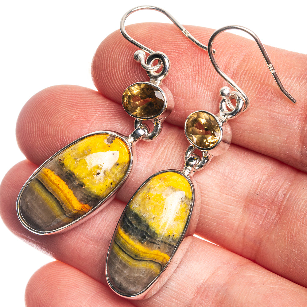 Bumble Bee Jasper, Citrine 925 Sterling Silver Earrings 1 7/8"