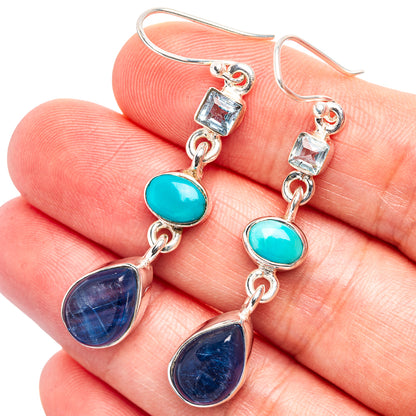 Premium Kyanite, Sleeping Beauty Turquoise, Blue Topaz Earrings 2" (.925 Sterling Silver)