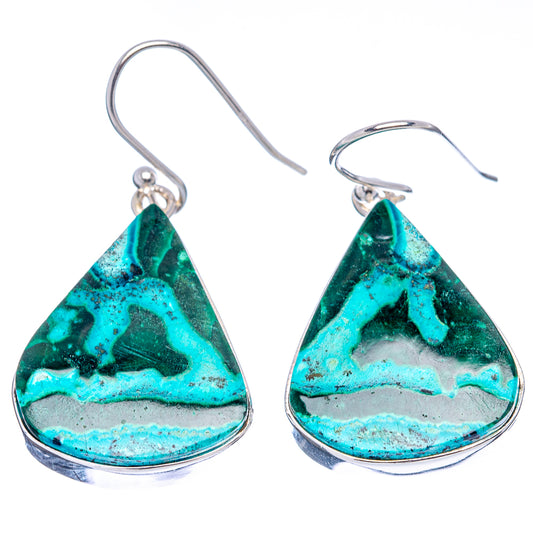 Triangular teardrop stone earrings, green turquoise, sterling silver fishhook backs