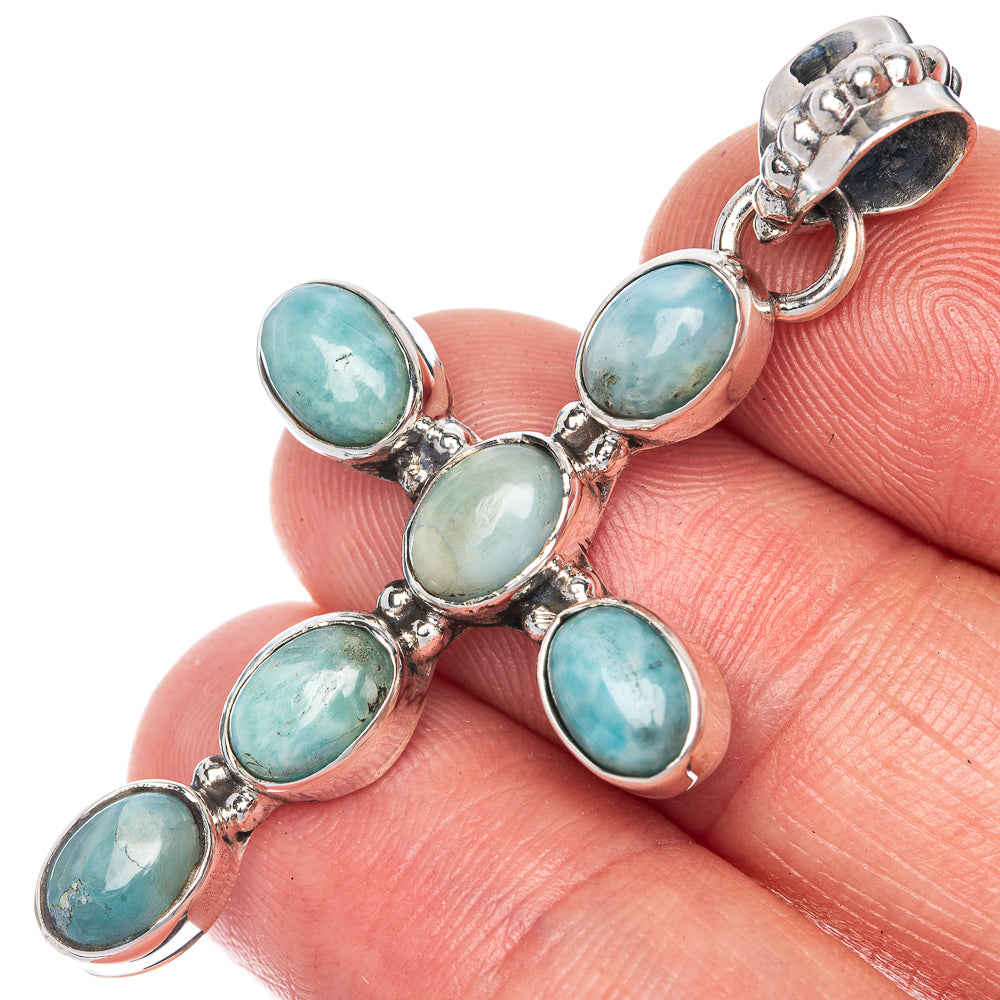 Larimar Cross Pendant 1 7/8" (925 Sterling Silver) P40836