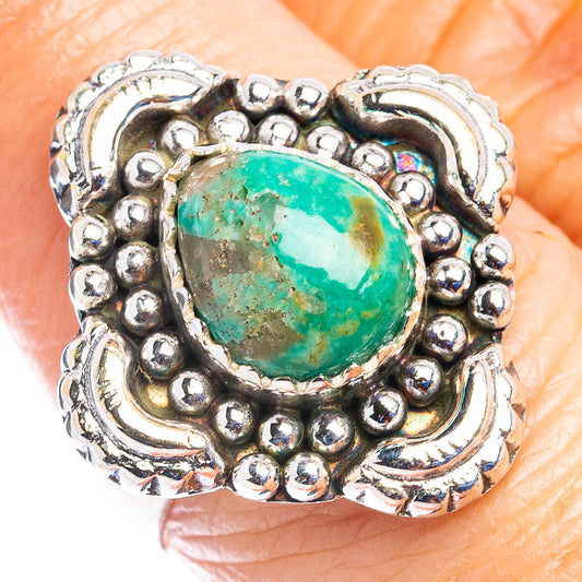 Mohave turquoise ring, .925 sterling silver, oval bezel with ornate beadwork