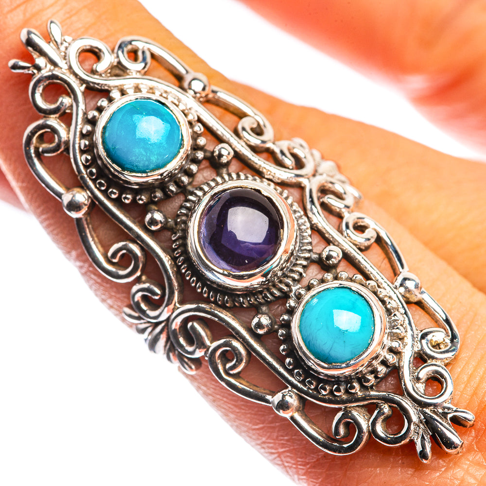 Large Tanzanite, Sleeping Beauty Turquoise 925 Sterling Silver Ring Size 7.75