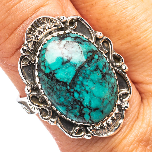 Exclusive Southwestern Style Hubei Turquoise Ring Size 8 Adjustable (.925 Sterling Silver)