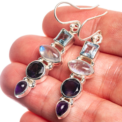 Rainbow Moonstone, Tanzanite, Amethyst, Blue Topaz Earrings 1 7/8" (925 Sterling Silver) E433003