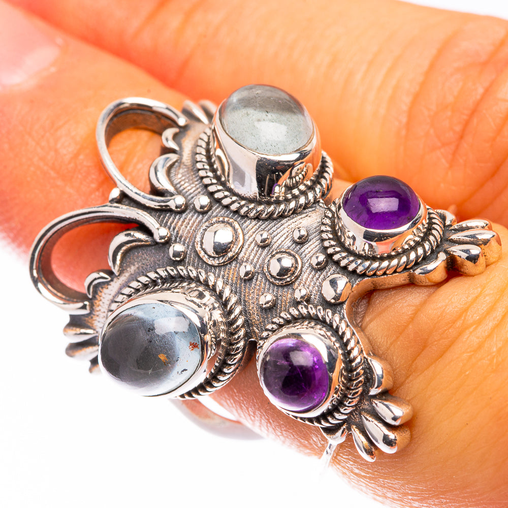 Large Aquamarine, Amethyst Ring Size 5.75 (925 Sterling Silver) R141245
