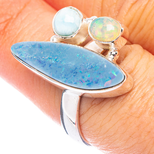 Rare Doublet Opal, Ethiopian Opal, Larimar Ring Size 7.5 (925 Sterling Silver) R7526