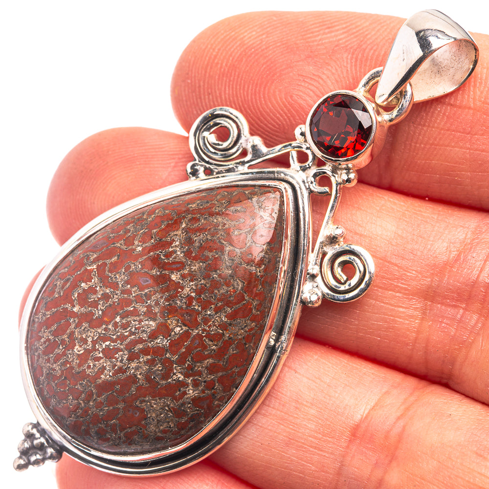 Dinosaur Bone, Garnet Pendant 2 1/4" (925 Sterling Silver) P38812