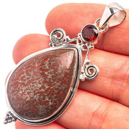 Dinosaur Bone, Garnet Pendant 2 1/4" (925 Sterling Silver) P38812