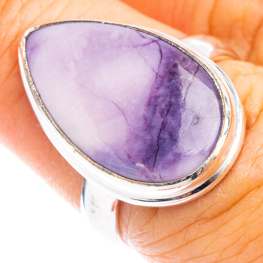 Sterling silver teardrop opal ring with purple cabochon gemstone