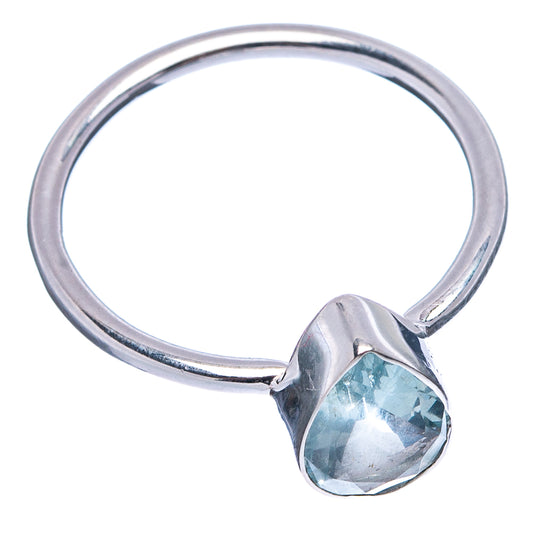 Sterling silver ring with faceted light blue aquamarine heart-shaped gemstone