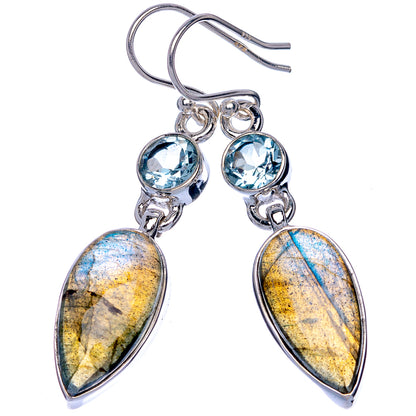 Labradorite, Blue Topaz Earrings 1 7/8" (925 Sterling Silver) E433085