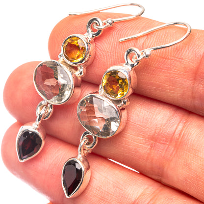 White Quartz, Citrine, Garnet Earrings 1 7/8" (925 Sterling Silver) E432289