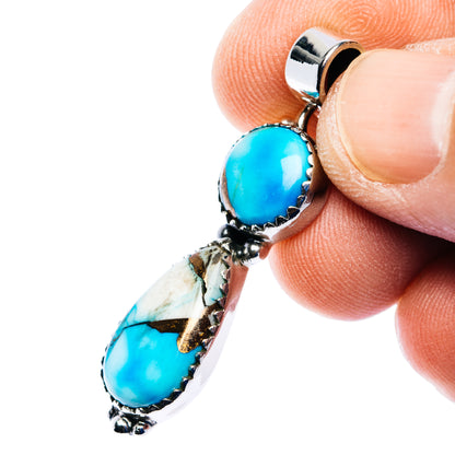 Ice Blue Dahlia Turquoise Pendant 1 5/8" (.925 Sterling Silver)