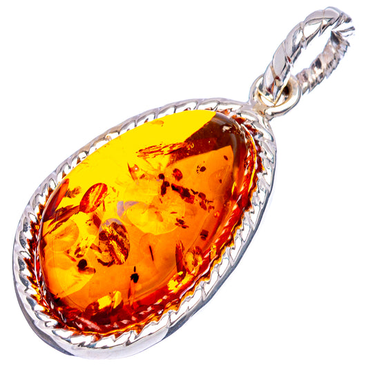 Oval Baltic Amber pendant with .925 sterling silver bail, yellow-orange amber stone