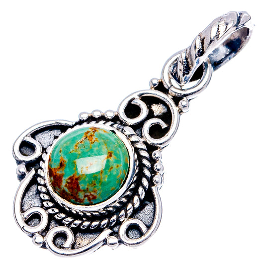 Sterling silver variscite pendant with round green cabochon and ornamental swirls