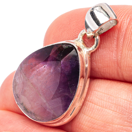 Bi-color amethyst pendant in .925 sterling silver with large oval purple stone and bail