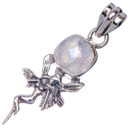Sterling silver moonstone pendant, oval cabochon with fairy wing design and bail