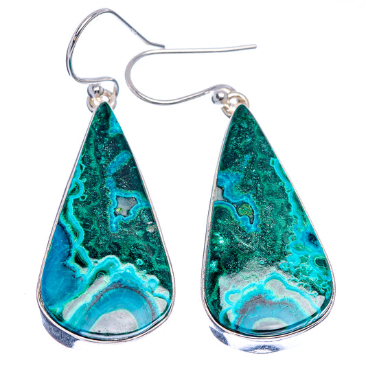 Pair of teardrop malachite-style earrings, green and turquoise marbled stone on silver hooks