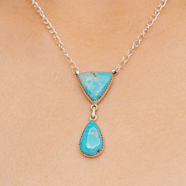 Southwestern Style Hachita Turquoise Necklace 21" (.925 Sterling Silver)