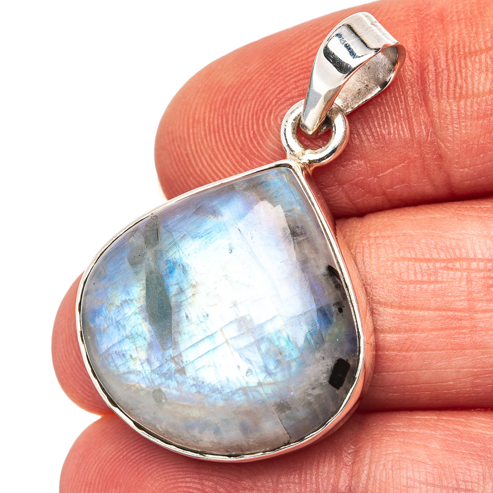 Rainbow Moonstone Pendant 1 3/8" (.925 Sterling Silver)