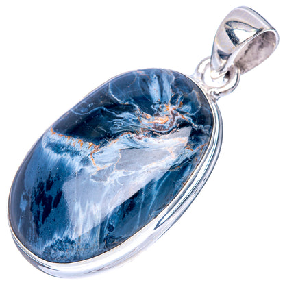 Oval blue pietersite pendant in sterling silver with top bail loop