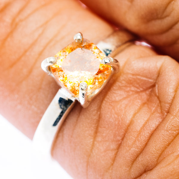 Faceted Confetti Sunstone Ring Size 6.75 (.925 Sterling Silver)