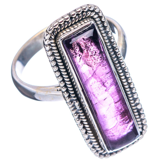 Amethyst ring size 8.5 in .925 sterling silver, purple rectangular stone in border