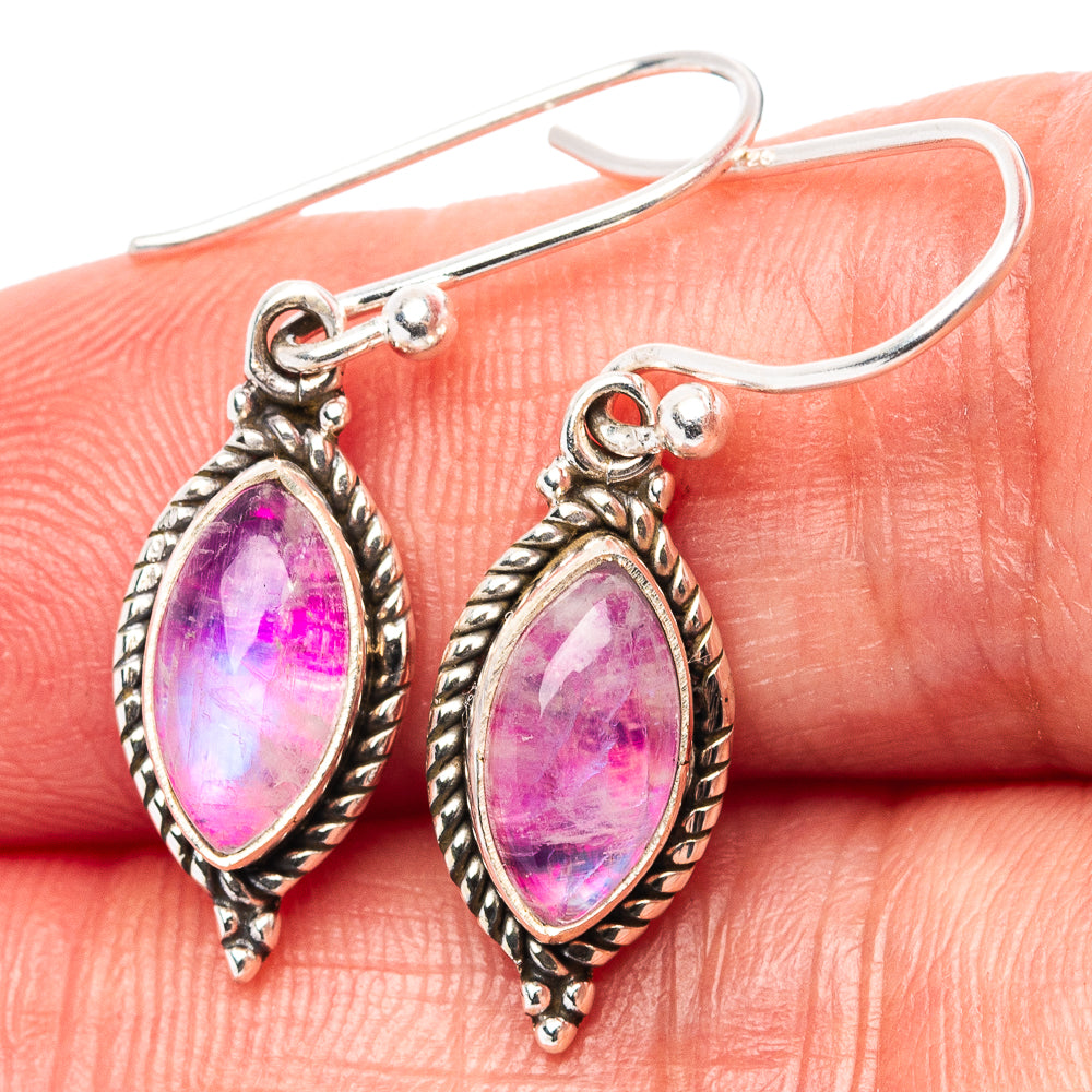 Pink Moonstone Earrings 1 1/8" (.925 Sterling Silver)